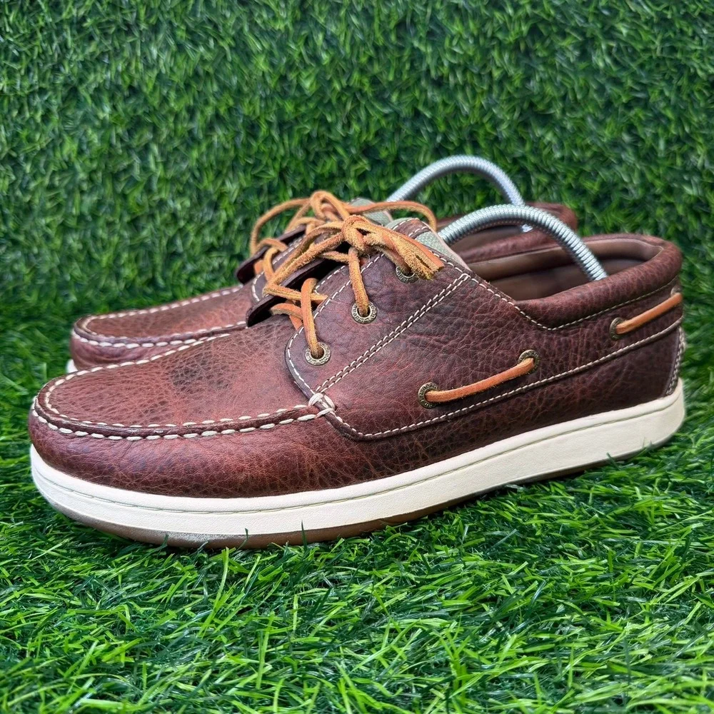 L.L. Bean Casco Bay Boat Shoes‎ Mens 10.5W Brown Leather Tumbled Moc Toe 503202
